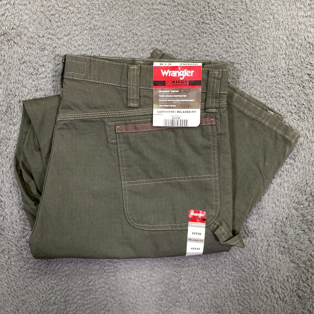 Wrangler RIGGS Carpenter Pants 42x36 Green Ripstop Workwear 103W020LD